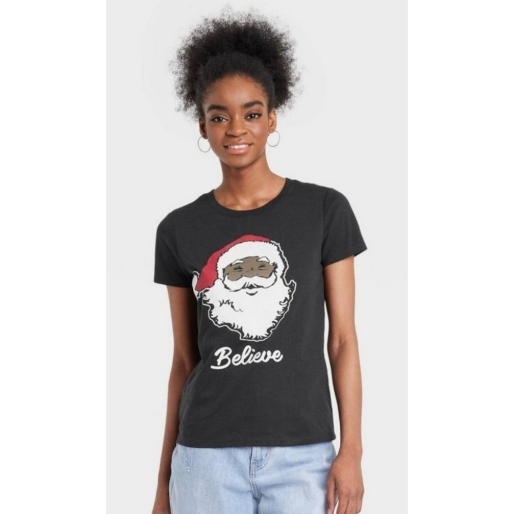 Zoe + Liv Black Santa Believe short sleeve tee Black Size XL